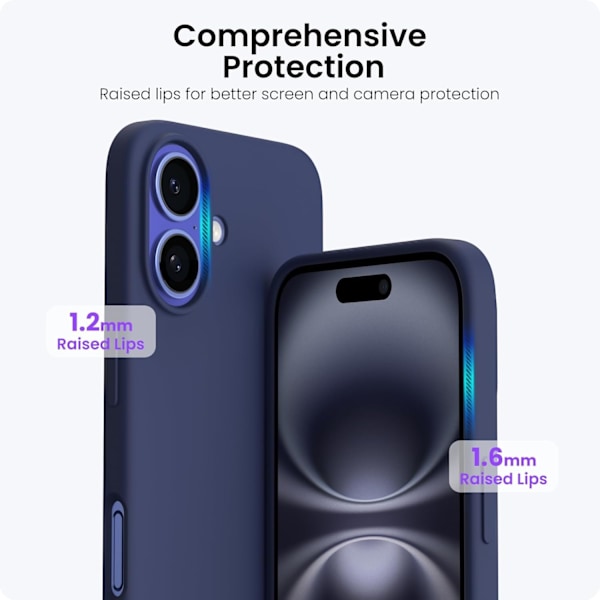 iPhone 16 Case 6.1\", Thin Liquid Silicone 3 Layers Full Coverage Soft Gel Rubber 16 Mobile Phone Case Cover 6.1 inch - Navy Blue