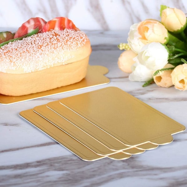 Mini Cardboard Cake Bases, 100pcs Golden Mousse Cake Boards Cake Paper Plates Dessert Board Base Grease for Wedding Birthday (Square)