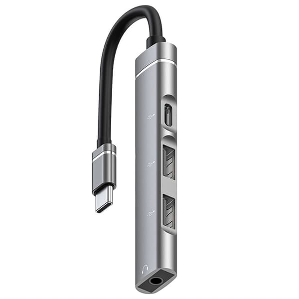 Type-C-dockingstation til 3,5 mm-stik USB2.0 TypeC HUB 4-i-1-splitter USB C-adapter til UDisk-tastatur Grå 0.03 Grå