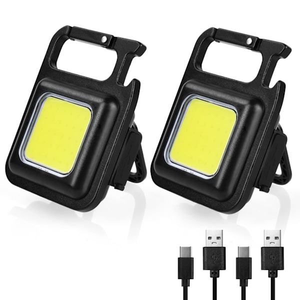 Nyckelringsficklampa, 1000 Lumen COB Uppladdningsbar Nyckelring 4 Ljuslägen med Fällbart Fäste Flasköppnare Magnetisk Bas för Utomhusbruk