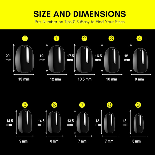 500 pcs Short Oval Nail Tips, Press-on Nails (Transparent)