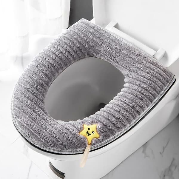 Varme toiletsædehynder i grå og pink, blødt tykt vaskbart design gris ABATTANT WC