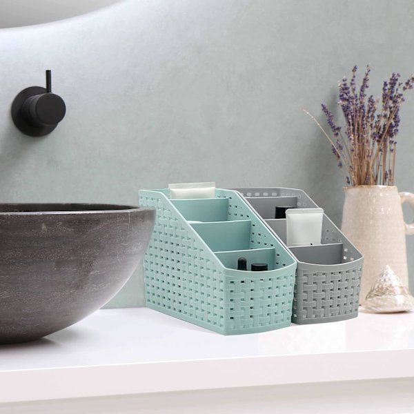 Oppbevaringskurv, Kosmetikkboks Organizer, Plast Oppbevaringsboks Skrivebord 4 Rutenett Under-rutenett Oppbevaringsboks Multifunksjonell Oppbevaring for Skrivebord Kontor Soverom C Grey 4 Grid