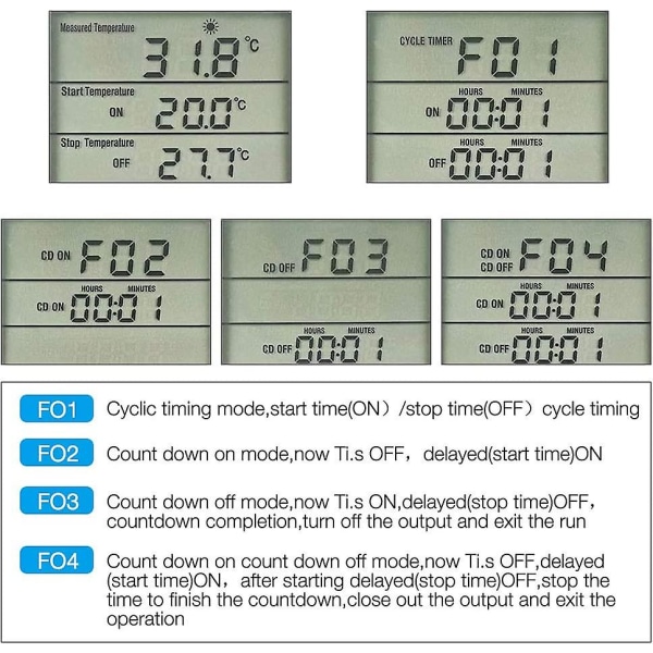 Digital temperaturkontroller, termostatuttak, 230 V digital termostatuttaksplugg med temperatursensor, temperaturbryter Oppvarming Kjøle Ti