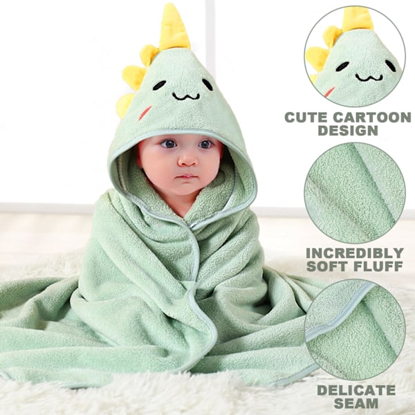Mjuk babyhandduk med huva, söt djurdesign för pojke och flicka, nyfödd födelsedag (Grön) Green dinosaur
