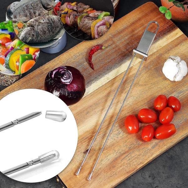 6x Premium Grillspyd Med Håndtag, 430 Rustfrit Stål Dobbelt Grillspyd, Kebabspyd Med Dobbelte Tænder (06x Dobbelt Spyd Med Slider)