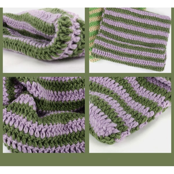 Dam Cat Beanie Stickade Hattar Med Öron Stickade Randiga Vinter Varma Slouchy Elastisk Mössa För Flickor Vuxna Barn Pink brown One size
