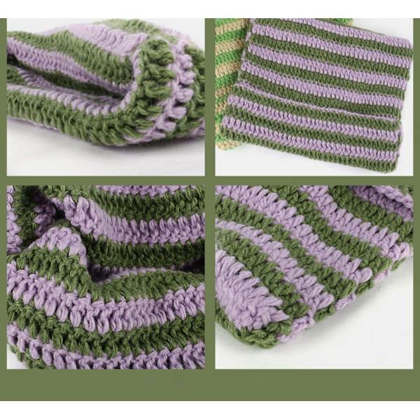 Dam Cat Beanie Stickade Hattar Med Öron Stickade Randiga Vinter Varma Slouchy Elastisk Mössa För Flickor Vuxna Barn Red green One size