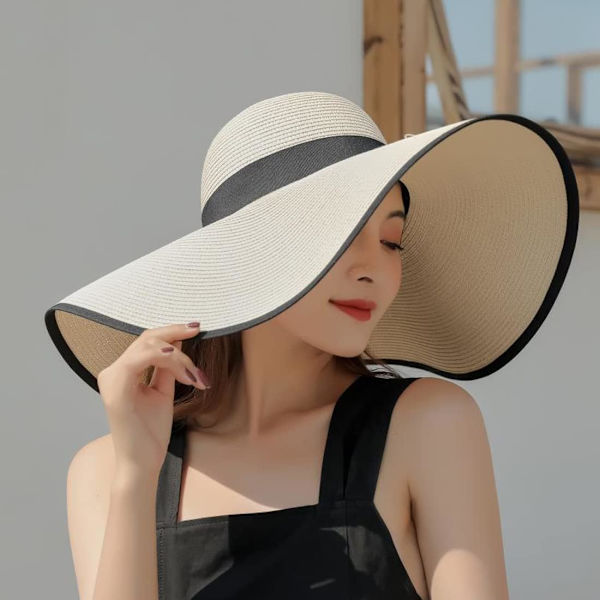 Kvinde Sammenfoldelig Floppy Bredskygget Solhat Sommer Strandhat UV UPF 50+ 03Style Beige