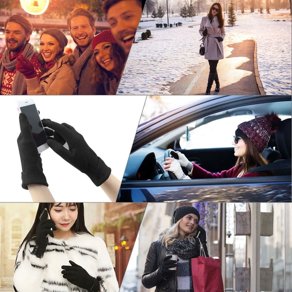 Dame Touchscreen Hansker - Vinter Varme Hansker Damer Termisk Touchscreen Full Finger Votter Vindtett Foret Tykke Varme Hansker for Gaver, Svart
