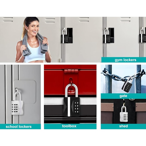 Kombinationshänglås Utomhus Väderbeständigt, Kodhänglås för Gym Skåp, 2023 Skåphänglås, Högpresterande Nummerhänglås för Skåp, Gard 2p, New Black&silver 2P