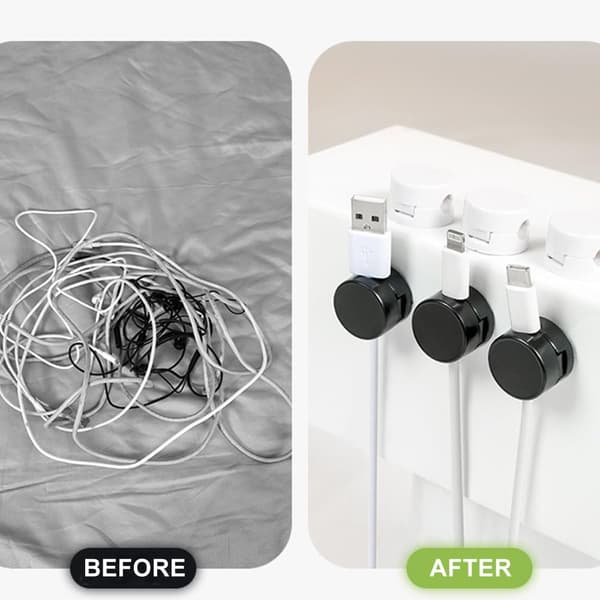 Magnetic Cable Management Clips - 6 Pcs Phone Charging Cable Holders Self-Adhesive USB Cable Organizer Desk Cable - Black
