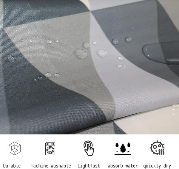 Triangular Anti-Mold Polyester Shower Curtain with Plastic Rings and Hooks, 180 x 180 cm - Suitable for Bathrooms