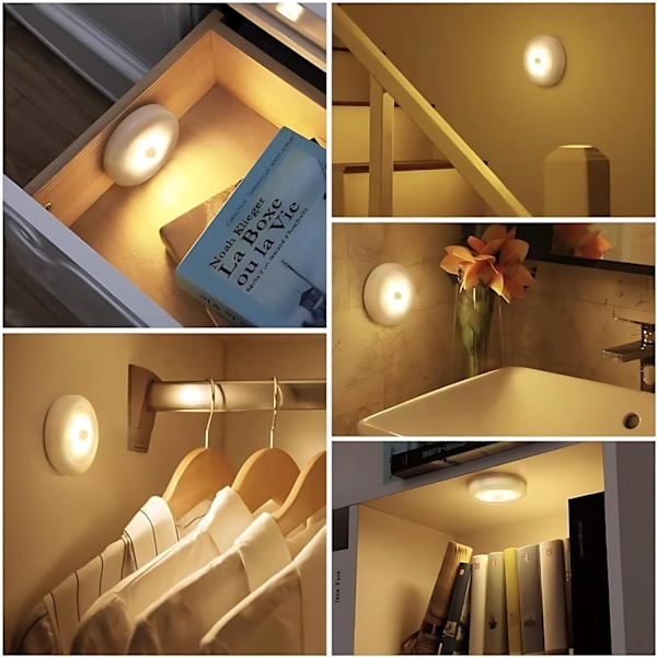 Enkel rörelsesensor trådlös lampa för garderober skåp och under trappskåp | Batteridriven LED varmvit lampa med automatisk på o