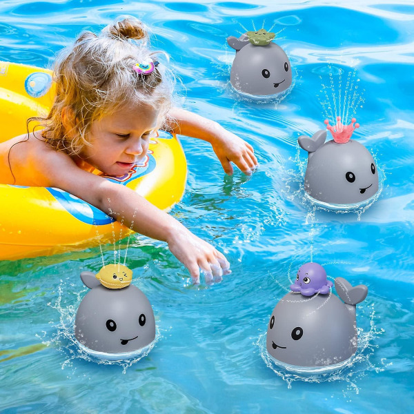 Baby Bath Toys Glow Fountain Toys Automatic Sprinkler Kids Toddler Toys Fountain Whale Tub Shower Toys Girls Boys (grey)