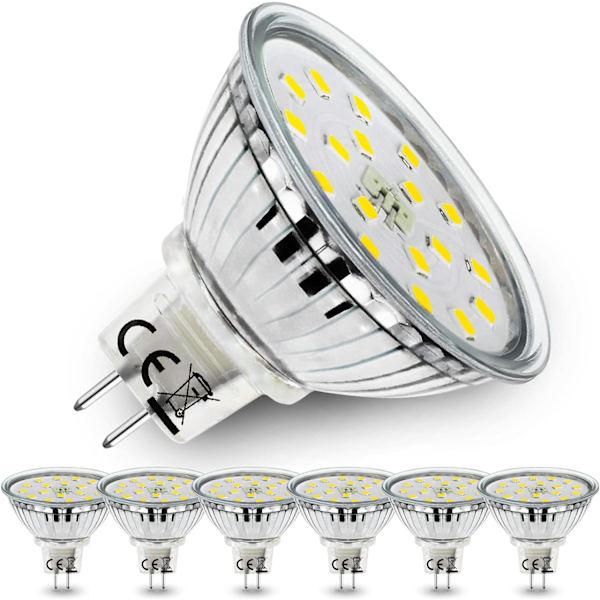 6X MR16 LED-pærer, kaldt hvitt, 5W GU5.3 LED-lyspærer erstatter 45W halogen, 120° strålevinkel AC/DC 12V spotlightpærer, 2-pin energisparende lyspærer Cool White 6 Count (Pack of 1)