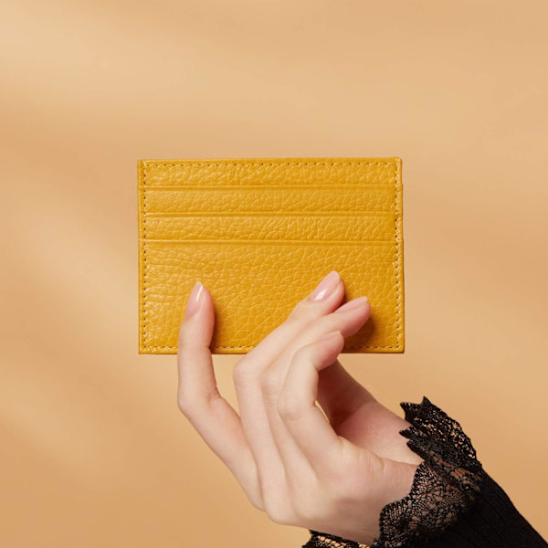 Äkta läder korthållare 7 kortplatser Minimalistisk Ultra tunn för jacka, byxor YELLOW