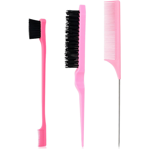 3 kappaleen Slick-harjasarja, muovinen harjasharja, kiusoitteleva kampa, reunahiusharja, kiusoitteleva harjasarja, rottahäntäkampa, kaksisuuntainen reuna Pink