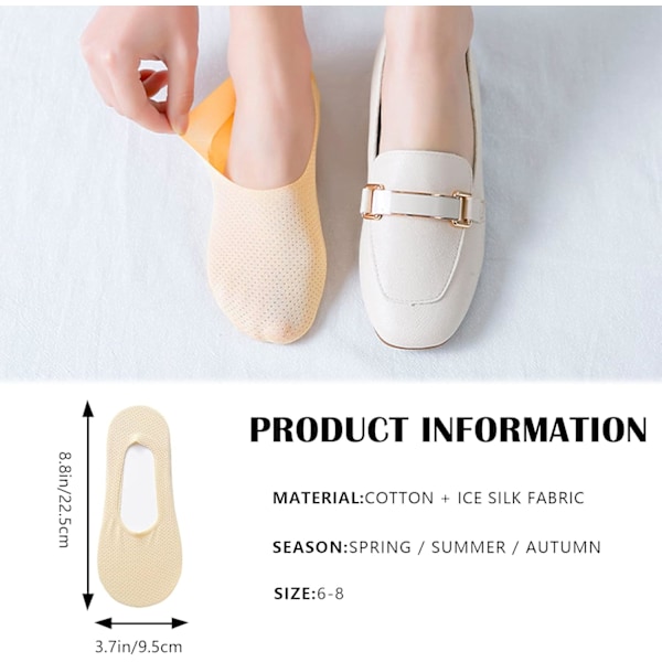 Usynlige Sokker til Kvinder - Åndbare Mesh Anti-Slip Usynlige Sokker Is Silke Lav Snit Liner Ankel Korte Sokker til Damer Træningssko Loafers Sneakers Bådsko 6Beige