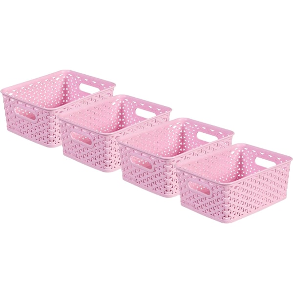 My Style Rattan Effect Set of 4 Kitchen, Living room, Bathroom, Bedroom, Utility Small Rectangular Storage Baskets 4 Litres - Pink