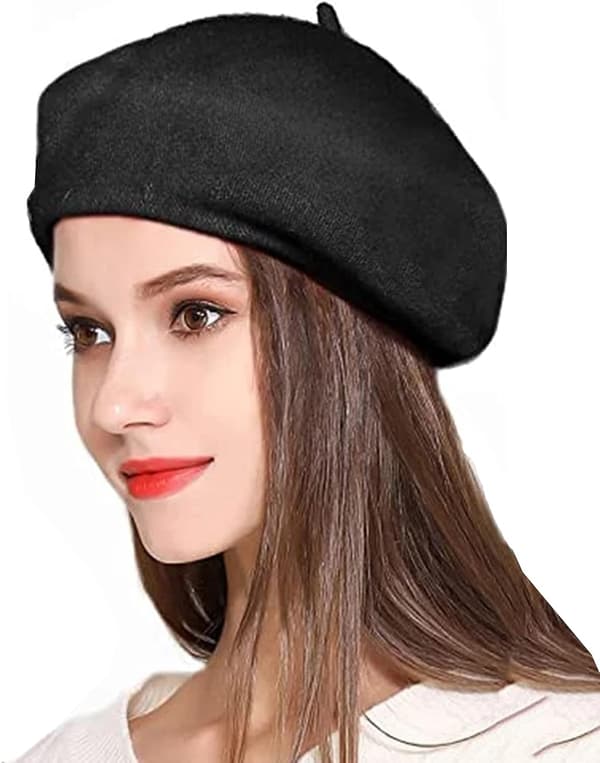 Dame Beret i Uld - Fransk Chic Solid Beanie Hue Strækbar Klassisk Basker 57 cm