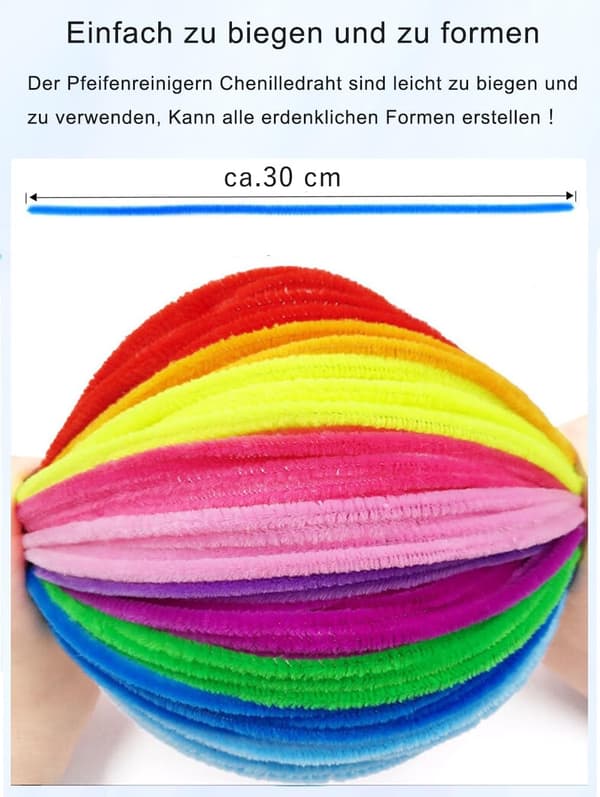 100 Pieces Pipe Cleaners, Chenille Wire 6mm x 30cm, Pipe Cleaners for Crafts DIY Projects Chenille Wire