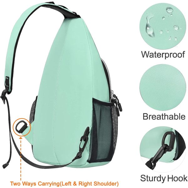 Sling ryggsekk, flerbruks crossbody skuldertaske reise fottur dagstursekk Mint Green