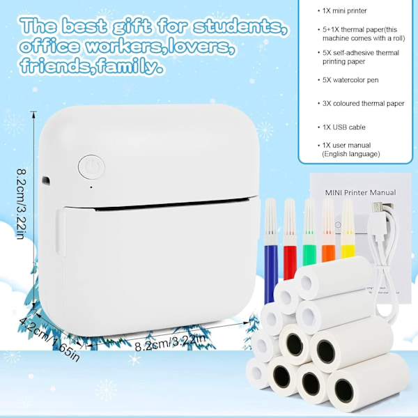 Mini Portable Photo Printer, Wireless Bluetooth Instant Thermal Printer (with 10 Rolls Printing Paper)