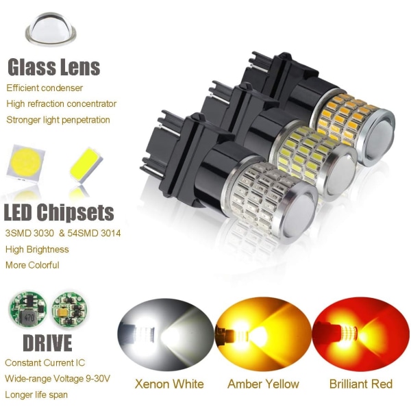 3157 LED-pære ravfarvet gul, 3157a LED-blinklys pærer superlyse til bagerste forreste blinklys blinklys bremsebaglygter, 2-pak Amber Yellow