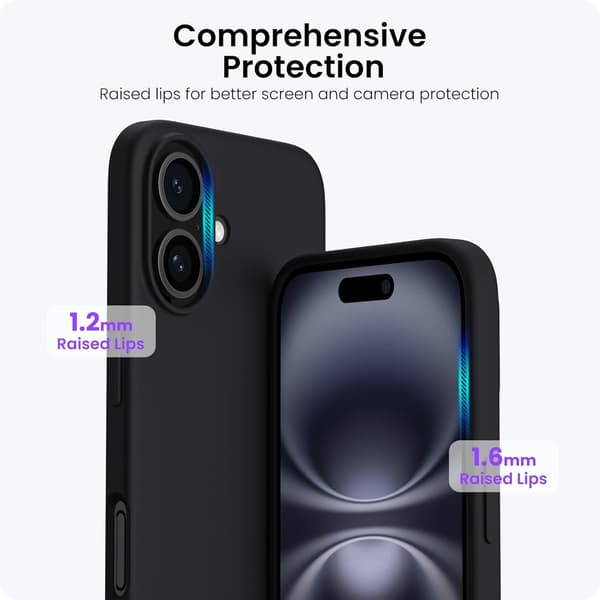 iPhone 16 Case 6.1\", Thin Liquid Silicone 3 Layers Full Coverage Soft Gel Rubber 16 Mobile Phone Case Cover 6.1 inch - Baby Black