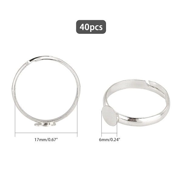 40 stk. Justerbare Blank Ringer, Sølv Ringer Base Pad Messing Finger Ring Innstillinger Komponenter for Smykker Ring Cabochon Laging Valentins Bryllupsgave