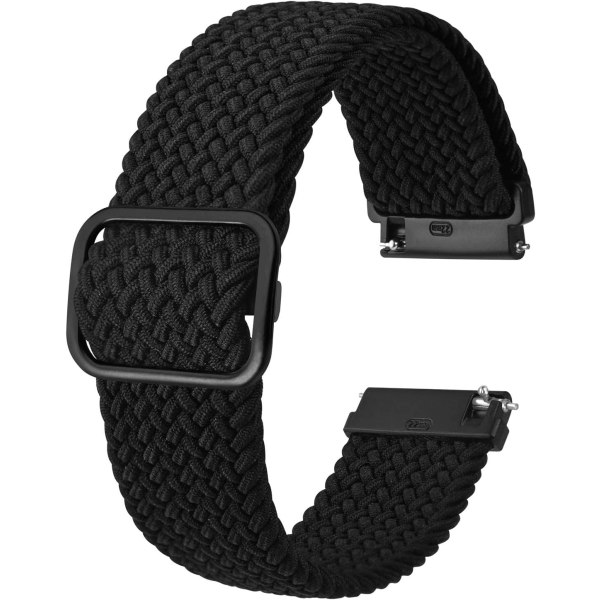 Nailonrannekkeet kelloihin, säädettävät punotut silmukkarannekkeet miehille ja naisille, 16mm 18mm 19mm 20mm 22mm 24mm valittavissa Black / Black Buckle 22mm