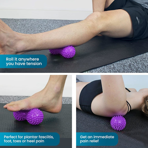 Hård spikig massageboll rullset - Perfekt för plantar fasciit, triggerpunkter, djupvävnad, myofascial release - Designad för att lindra stress Set of 2 (Purple)