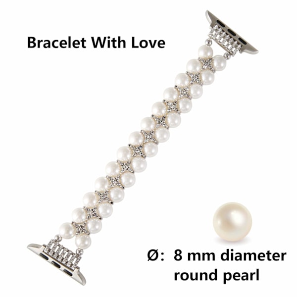 Pärlarmband kompatibelt med Apple Watch Band 38/40/41mm iWatch Series 8/7/6/5/4/3/2/1, Artificiellt elastiskt stretch Bling Diamond smyckesarmband, B
