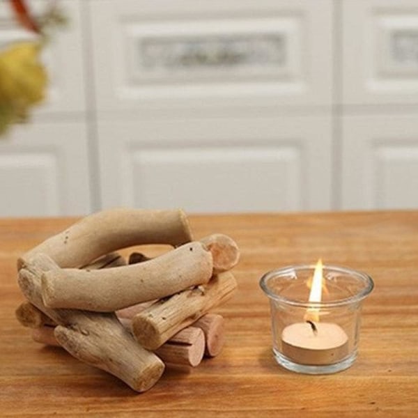 Rustik Trä Tealight Ljusstake Set om 2 med Glaskopp Flytved Votive Tealight Hållare för Bondgård Bröllop Centerpieces Vardagsrum C