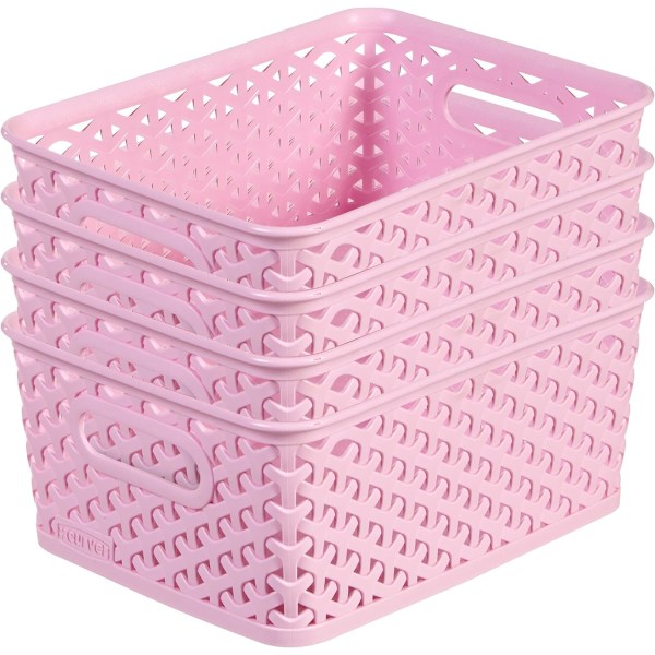 My Style Rattan Effect Set med 4 små rektangulære oppbevaringskurver på 4 liter - rosa - for kjøkken, stue, bad, soverom og vaskerom Pink 4 x 4L Small