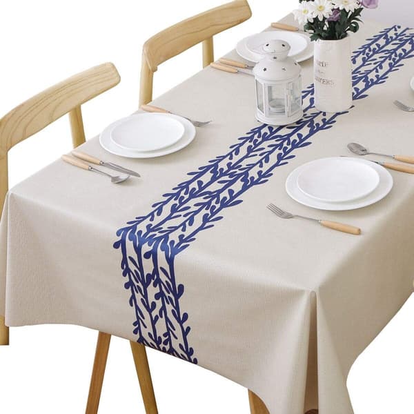 Wipeable Tablecloth PVC Plastic Waterproof Rectangular Table Cover for Kitchen Picnic Outdoor Indoor (Rattan, 140x180 cm)