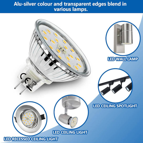 6X 5W MR16 LED-pærer, GU5.3 LED-lyspærer dagslys hvitt 4500K, 2-pin spotpærer 12V, energisparende lyspærer erstatter 45W halogen Neutral White 6 Count (Pack of 1)