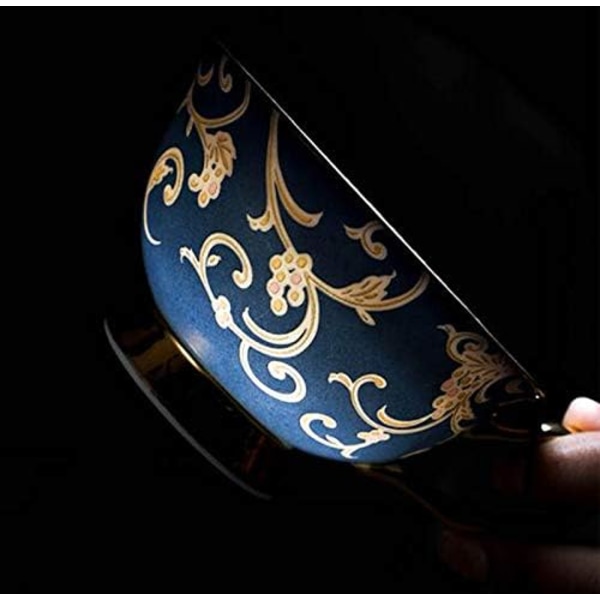 ® YBK Tech Euro Style Bone China Kop & Underkop Sæt, Keramisk Te- og Kaffe Kop til Hjemmet, Køkkenet, Bryllup (Retro Blomstermønster - Mørkeblå) Retro Flower Pattern Dark Blue