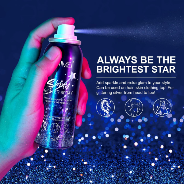 Kroppsglitterspray, hurtigtørkende vanntett skinnende glitterspray for ansikt, kropp, hår og klær, glitterhårspray Shimmerspray for festival, fest
