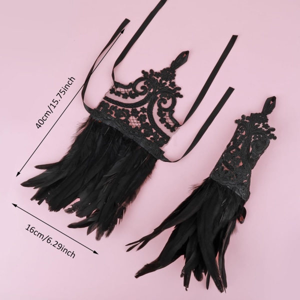 Kvinners fjær blonder lange hansker svart blonder fingerløse hansker Halloween kostyme festhansker Opera Cosplay kostymetilbehør