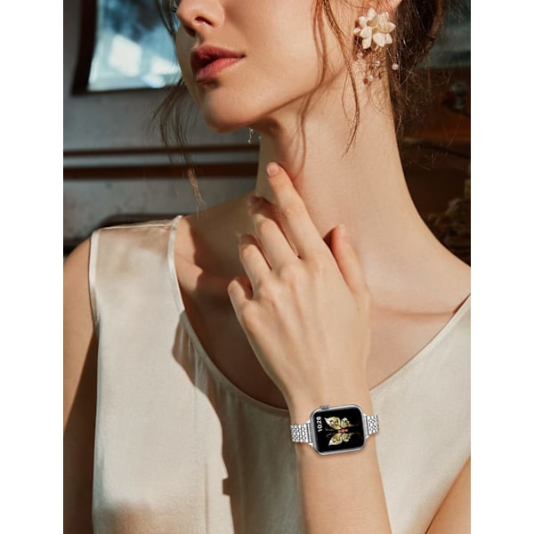 Ultratunt metallarmband kompatibelt med Apple Watch-armband 49mm 46mm 45mm 44mm 42mm (Series 3/2/1), Elegant länkarmband i rostfritt stål, (Silver) 42/44/45/49mm