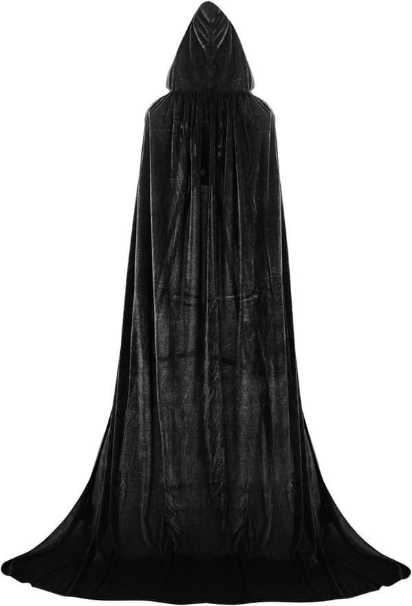 Hætte med lang kappe i guldfløjl, vampyrkappe til voksne, cosplay, halloween, karneval sort