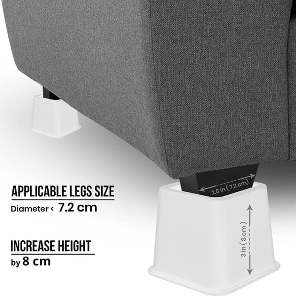 Utopia Bedding Justerbare Møbelfødder til Seng (Sæt med 8), Kraftige Løftere til Sofa og Bord - Understøtter op til 0,7 kg - (hvid) white