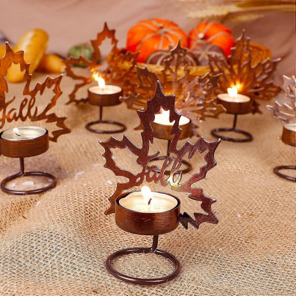 Sett med 6 Maple Leaf Telysholdere Metall Thanksgiving Bordpynt