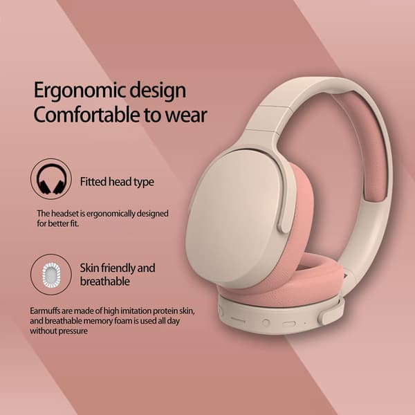 Trådløst Bluetooth-headset, HiFi foldbart intelligent støjreduktion justerbart trådløst headset, Bluetooth-kompatibelt 5.1 stereo over-ear-hovedtelefon Pink