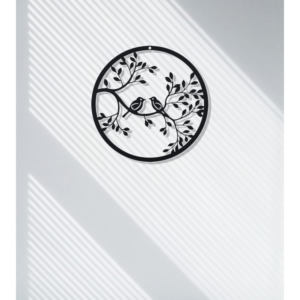 Metallfugl på tregren Veggdekor Silhuettkunst til gavegave Innendørs Utendørs Hage Hjemmedekorasjon (svart, 28x28cm) Birds on branch 28x28cm