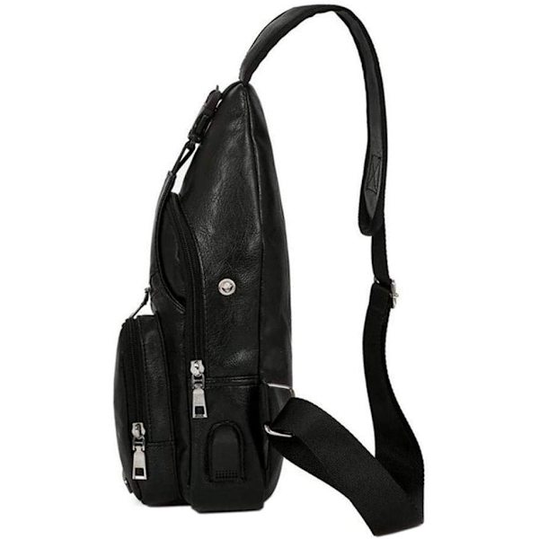 Läder Sling Crossbody Väska Reseryggsäck för Män Kvinnor Liten Axelväska Bröstväskor med USB-laddningsport Utomhus Vandring Camping Dagryggsäckar #21black(pu/Usb)