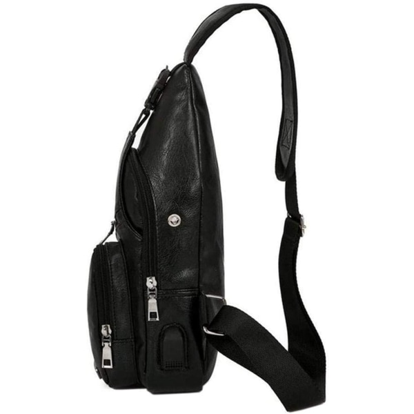 Nahkainen Sling Crossbody Bag Matkareppu miehille Naisten Pienet Olkalaukut Rintalaukut USB latausportilla Ulkoretkeilyretkeilypäiväreput #21black(pu/Usb)