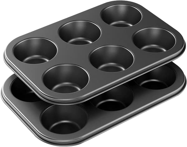 2-pak non-stick muffinbageform, kulstofstålform til muffins, 6 kopper, let at rengøre